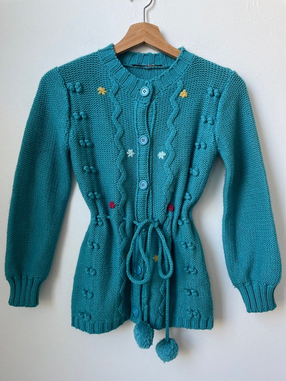 vintage 70s embroidered floral cardigan sweater c… - image 2