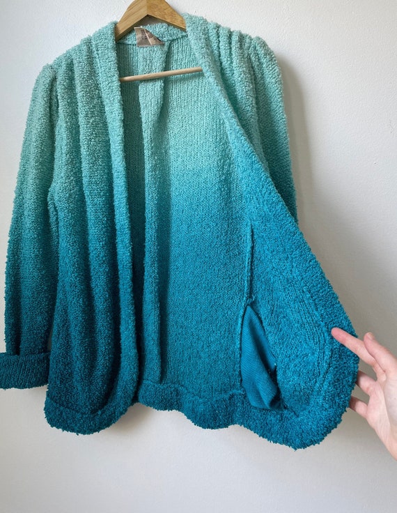 vintage 70s ombré nubby knit open front cardigan … - image 7