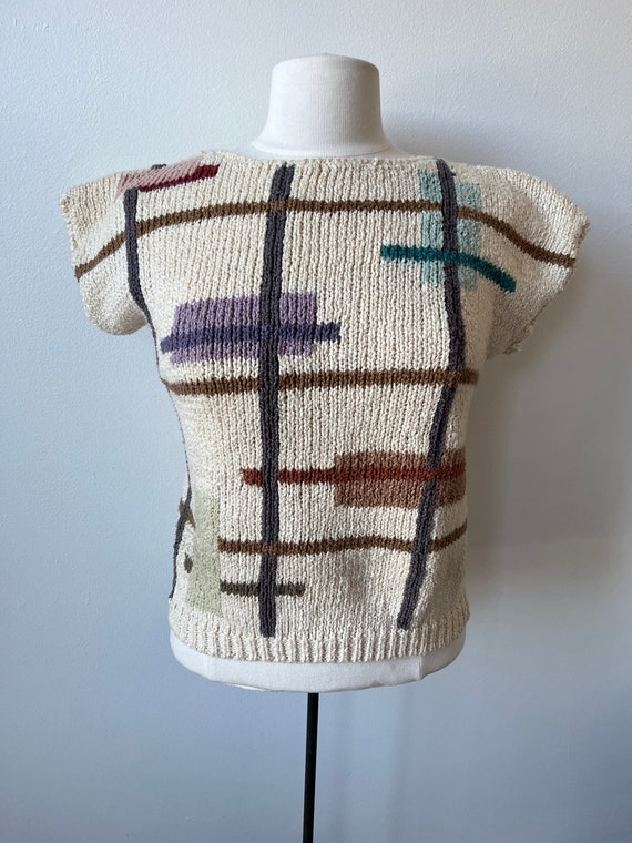 vintage 80s abstract knit sweater vest cotton ram… - image 4