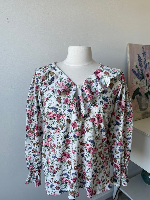 vintage 90s frilly ruffled floral print blouse 19… - image 6