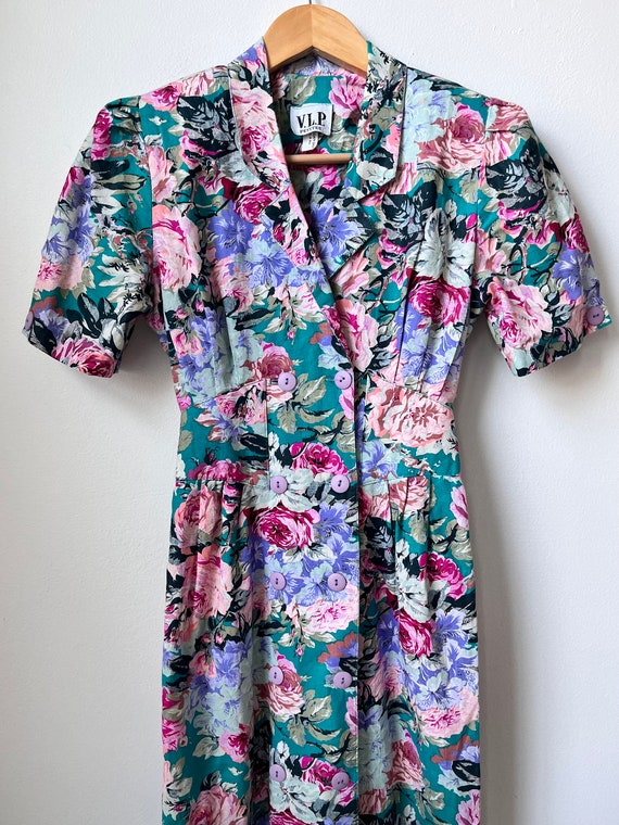 vintage 80s floral cotton shirtdress 1980s collar… - image 2