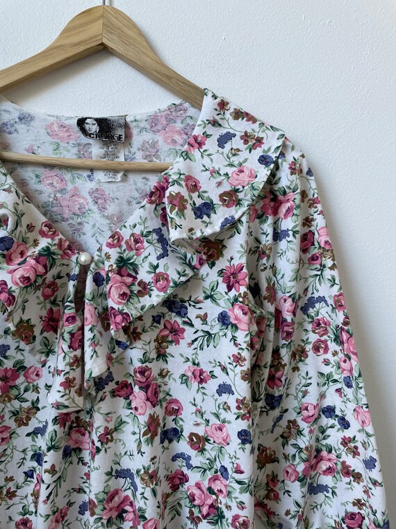 vintage 90s frilly ruffled floral print blouse 19… - image 8