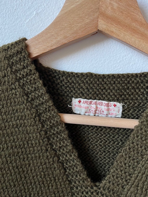 vintage 40s WWII American Red Cross green wool sw… - image 3