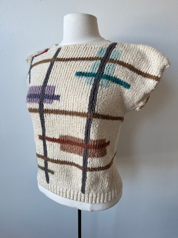 vintage 80s abstract knit sweater vest cotton ram… - image 5