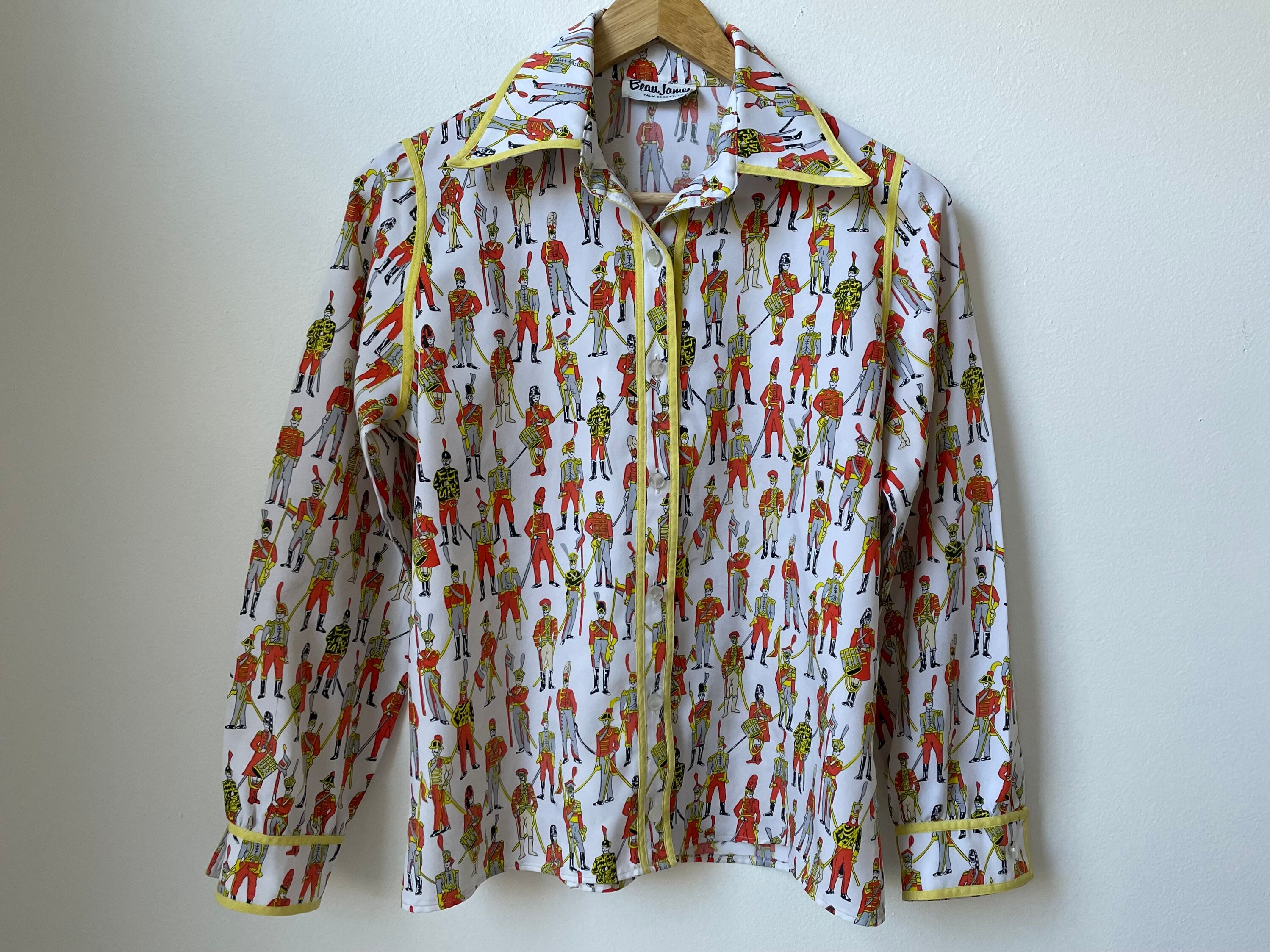 Vintage 70s Novelty Print Button Down Shirt Military Guard Etsy