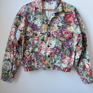 Vintage Pastel Floral Denim Jacket 80s 90s Floral Print Jean