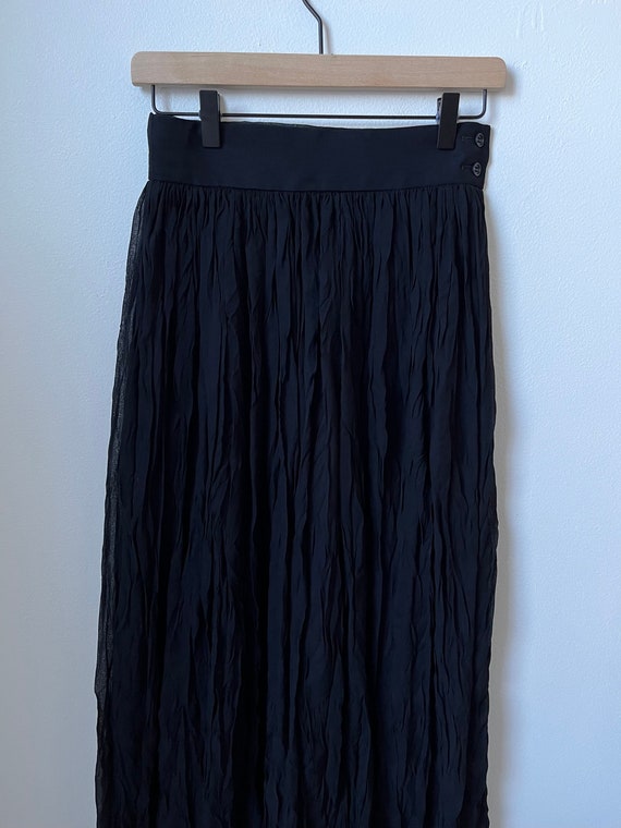 vintage black crinkled maxi skirt by Portara made 