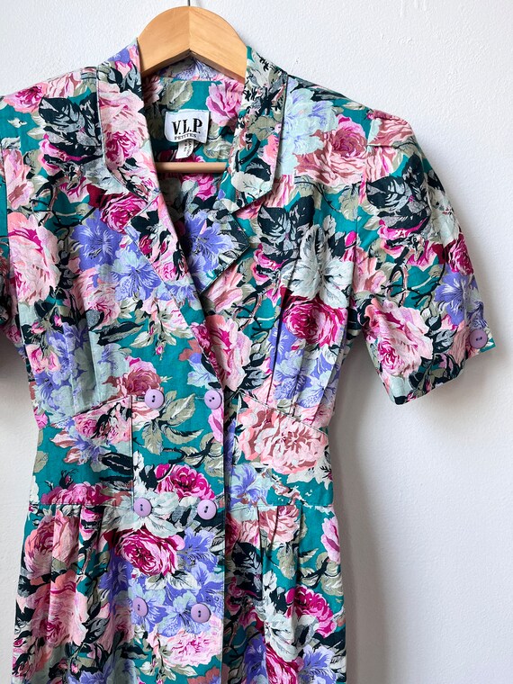 vintage 80s floral cotton shirtdress 1980s collar… - image 6