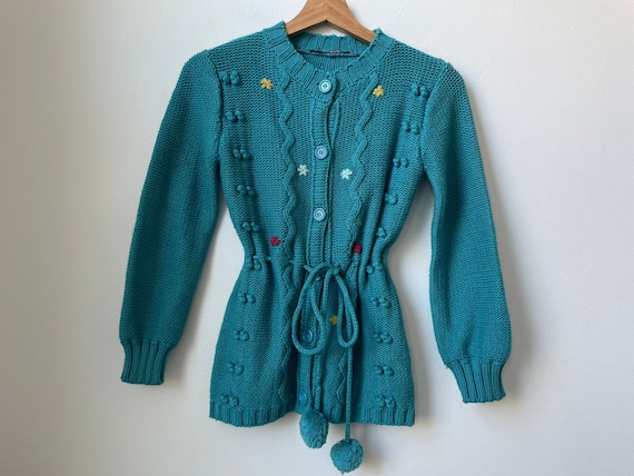 vintage 70s embroidered floral cardigan sweater c… - image 1