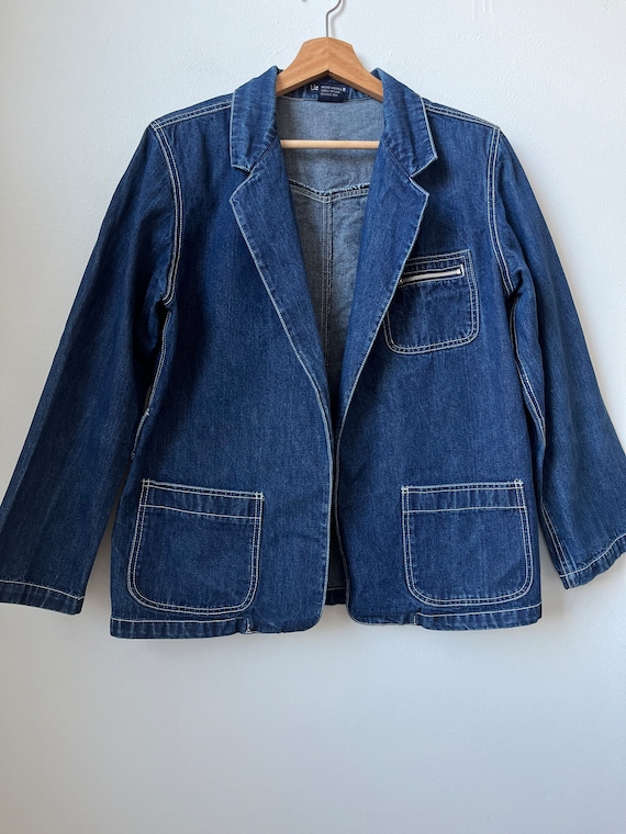 vintage denim open front blazer Liz Claiborne 80s… - image 3