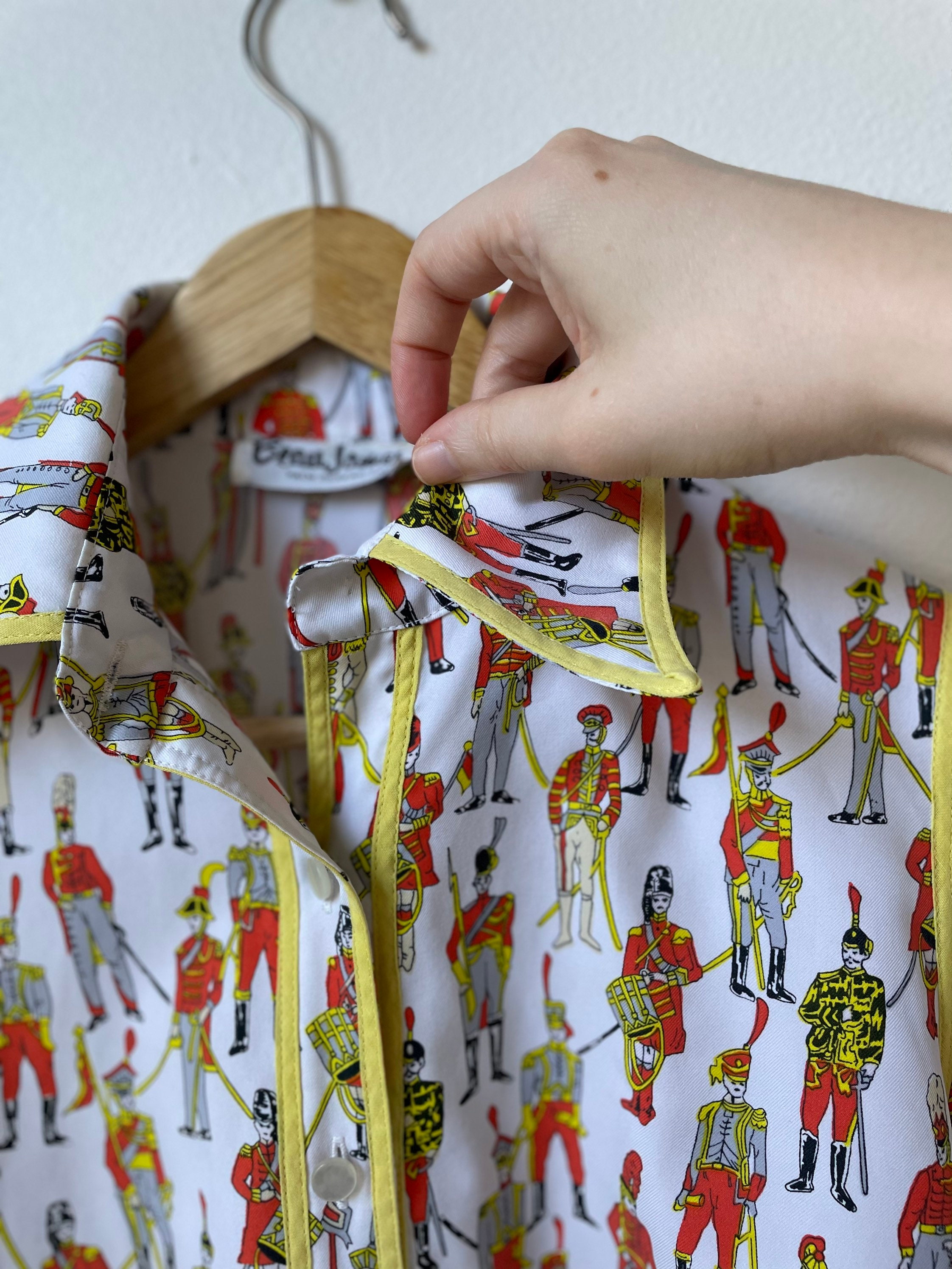 Vintage 70s Novelty Print Button Down Shirt Military Guard Etsy