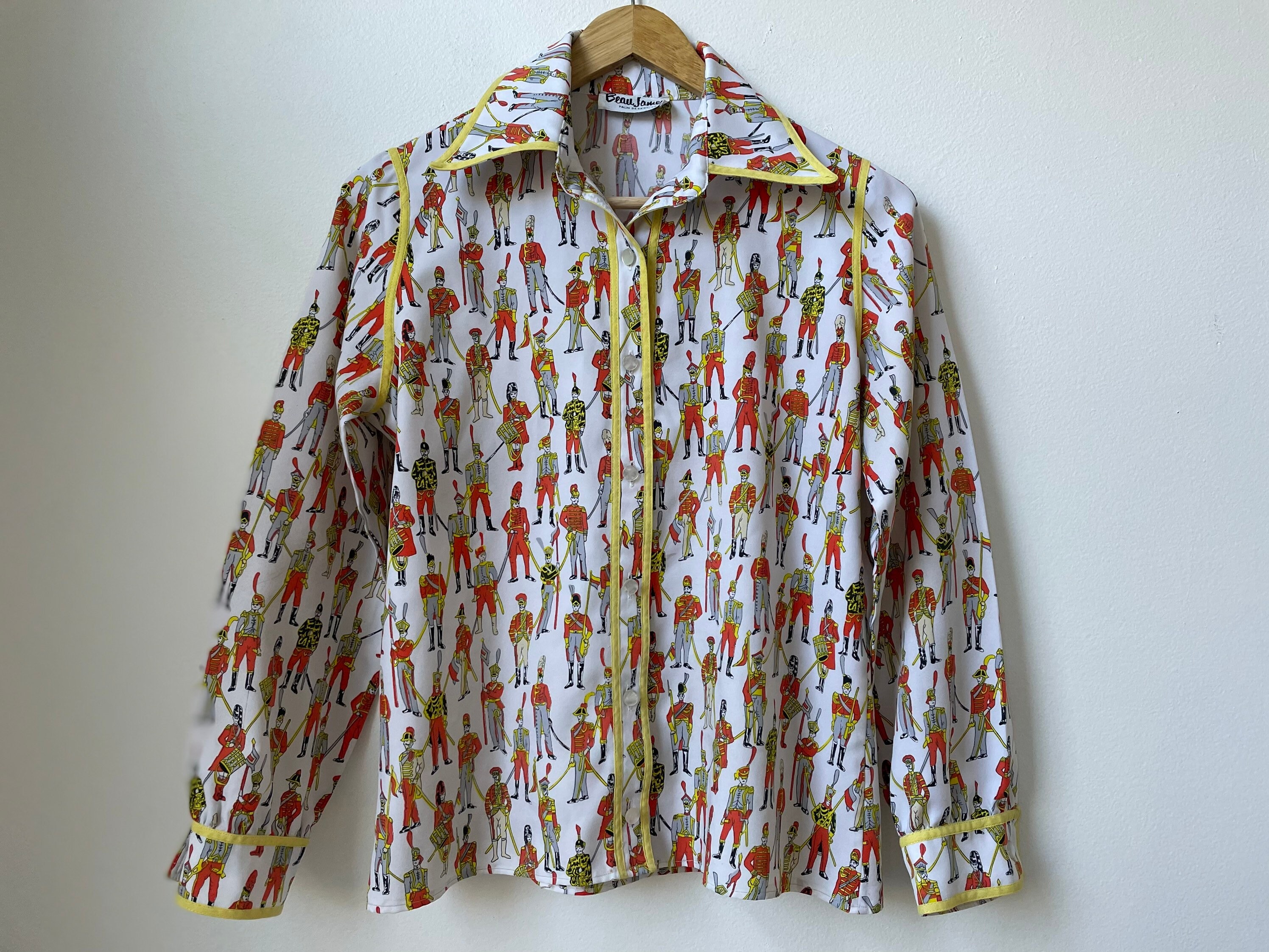 Vintage 70s Novelty Print Button Down Shirt Military Guard Etsy