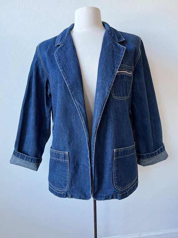 vintage denim open front blazer Liz Claiborne 80s… - image 6