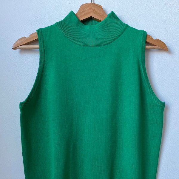 vintage 90s kelly green cotton blend mock neck sleeveless top