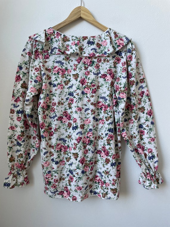 vintage 90s frilly ruffled floral print blouse 19… - image 10