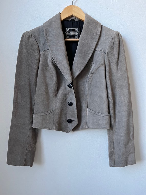 Vintage 70s Ms. Pioneer Suede Gray Leather Cropped Jacket 1970s Miss Pioneer Pioneerwear Western Yoke Stitch Womens Suede Leather Jacket Etsy