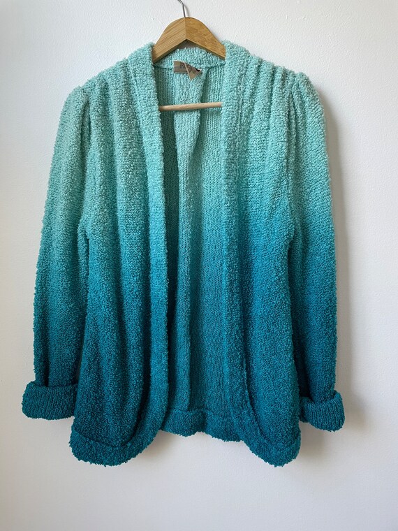 vintage 70s ombré nubby knit open front cardigan … - image 2