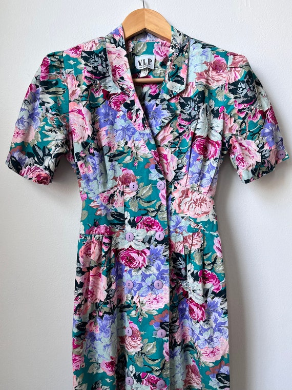 vintage 80s floral cotton shirtdress 1980s collar… - image 3