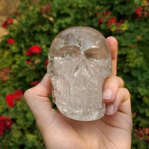 Clear Quartz Crystal Skull- Proudly Made in Brazil- semi activated in plant ceramony in aztec altar space- shaman tool- ritual tool