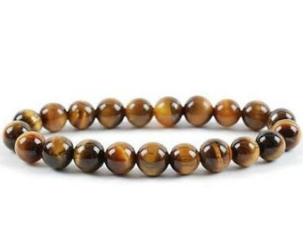 Tigers Eye Bracelet Lucky Gemstone Spiritual Solar Plexus Chakra Energy Bracelet, 8mm Elastic cord 7 1/2 inches