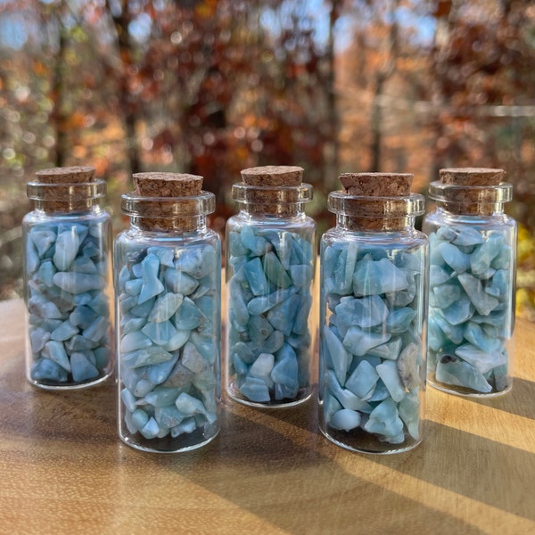 Awesome Larimar Chips Vial *Glass *Healing *Stress Relief *Emotional Stability