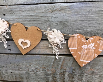 Pretty Wooden Heart and Lace Wedding Bunting