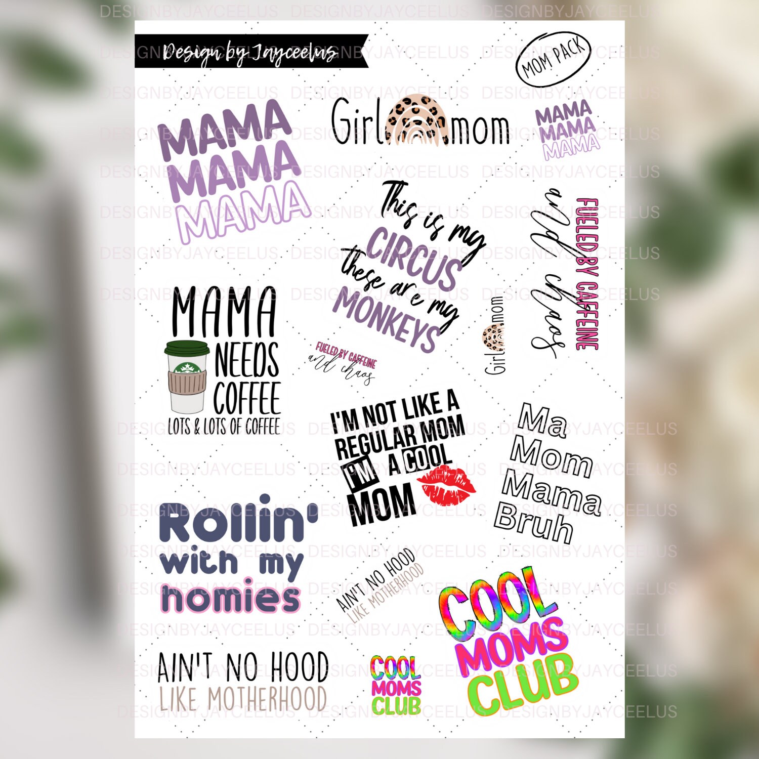 Mums Pdf Sticker Mom Sticker Sheet, Waterproof, Sticker Pack - Etsy