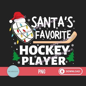 サンタのお気に入りのホッケー選手 PNG、面白いホッケー パジャマ クリスマス、アイス ホッケーが大好きな男性と男の子と女の子のクリスマス シャツ、サンタのホッケー PNG
