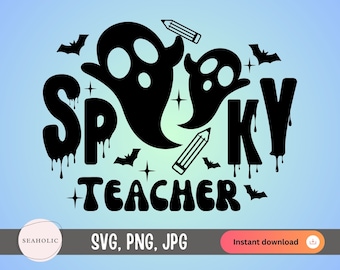 Insegnante di Halloween SVG, Insegnante spettrale SVG, Insegnante spettrale file di taglio per Cricut, Svg, Png, Maglietta insegnante di Halloween fantasma carino SVG