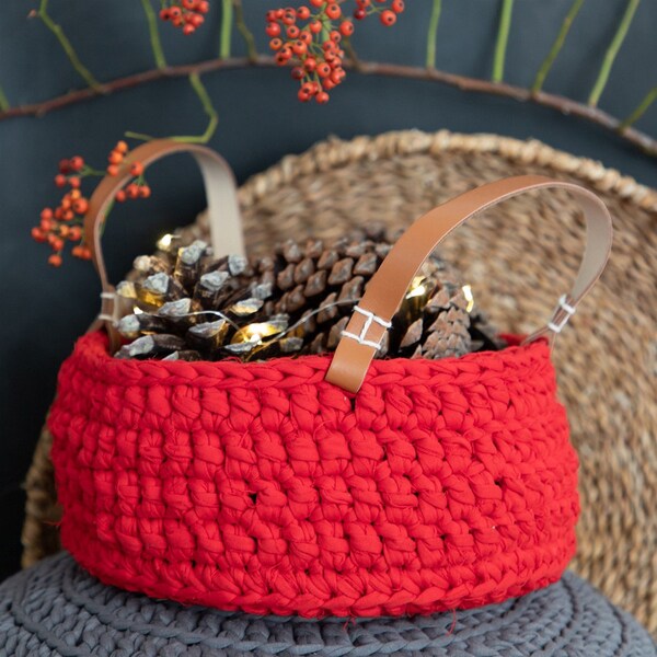 Hoooked, CROCHET BASKET, panier de rangement, rouge, panier avec poignée, kit de crochet avec instructions de crochet multilingues, crochet, Zpagetti