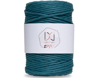 0,04 EUR/metro hilo macrame, 5 mm AZUL PAVO REAL, eccentroDIY, cordon retorcido, retorcido, peinable, cordon, algodon reciclado