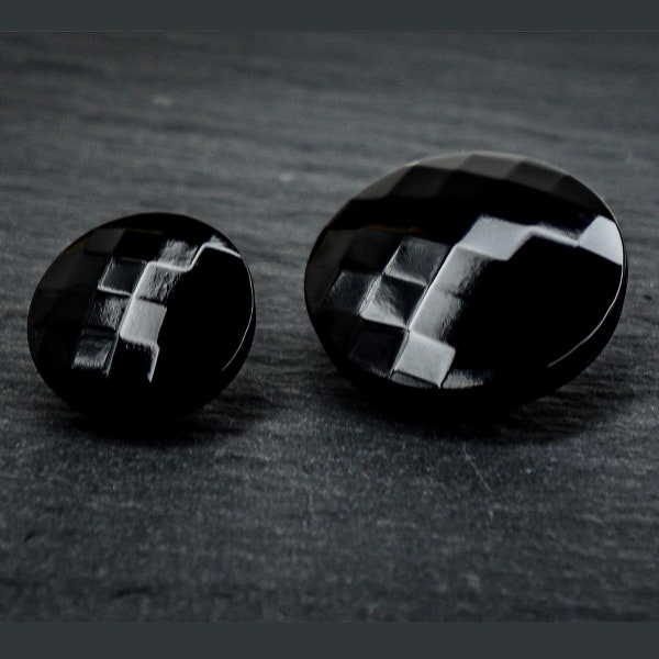 GLASKNÖPFE SET, schwarz, 15mm/24", 23mm/36", geschliffene Knöpfe aus Glas, Knopf mit Öse, Knöpfe zum Annähen, Nähzubehör, Fashion
