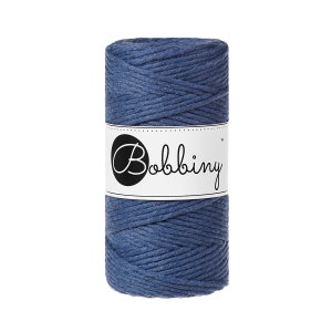 0.04 EUR/meter Bobbiny, 3 mm macrame yarn JEANS, cord, twisted, twisted, combable, cord, recycled cotton