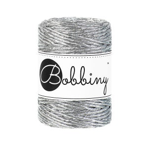 0.04 EUR/meter Bobbiny, 3 mm macrame yarn SILVER, cord, twisted, twisted, combable, cord, recycled cotton