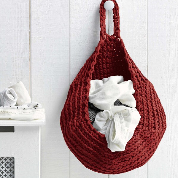 Hoooked, CROCHET BASKET, panier de rangement, rouge, bordeaux, panier suspendu, ensemble de crochet avec instructions de crochet multilingues, crochet, Zpagetti