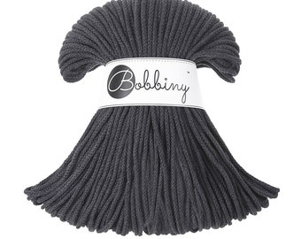 0.13EUR/Meter Bobbiny 3mm Junior Braided Cord CHARCOAL 100m Braided Yarn Macrame Crochet Knitting Textile Yarn Cord Cotton