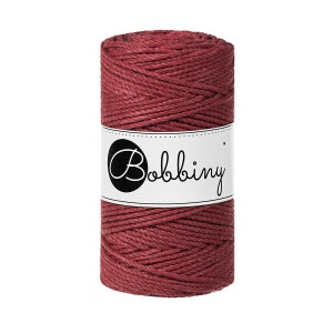 0.18 EUR/Meter Bobbiny, 3mm, 3Ply Macrame Yarn WILD ROSE, 100m, cord, 3-ply twisted yarn, recycled cotton, twine