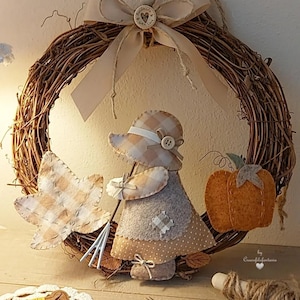Ghirlanda autunno Holly Hobbie,Holly Hobbie,zucca,decorazione autunnale,fuoriporta,foglie,bambolina, country,decorazione country,autunno,