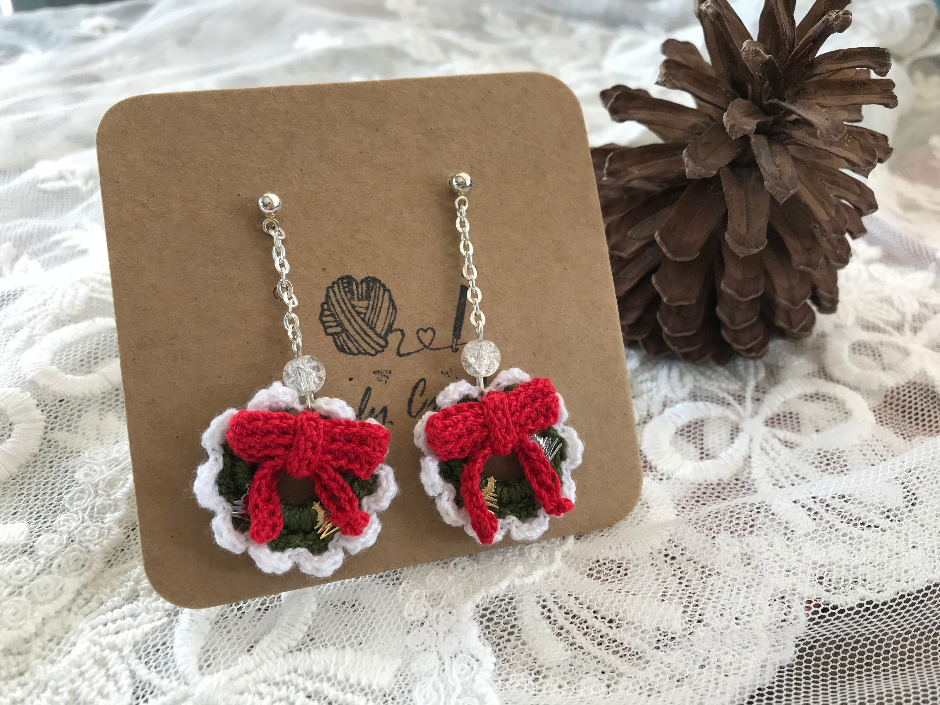 Christmas Wreath Crochet Earrings Christmas Crochet Earrings Etsy