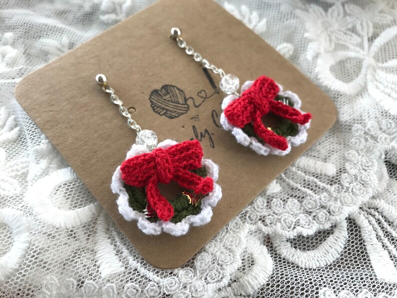 Christmas Wreath Crochet Earrings Christmas Crochet Earrings Etsy