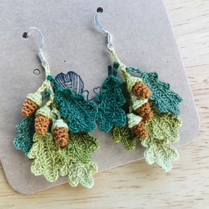 Oak Leaves and Acorns Crochet Earrings, Leaves Earrings, Crochet Earrings, Cute Earrings, Handmade Earrings, Birthday Gift, Gift for friend image 7