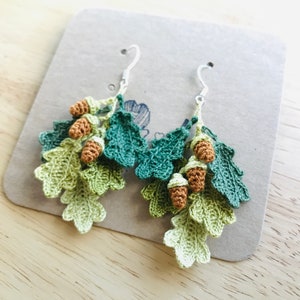 Oak Leaves and Acorns Crochet Earrings, Leaves Earrings, Crochet Earrings, Cute Earrings, Handmade Earrings, Birthday Gift, Gift for friend image 5