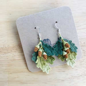 Oak Leaves and Acorns Crochet Earrings, Leaves Earrings, Crochet Earrings, Cute Earrings, Handmade Earrings, Birthday Gift, Gift for friend image 8