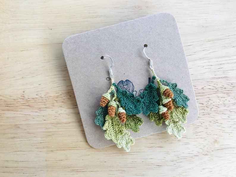 Oak Leaves and Acorns Crochet Earrings, Leaves Earrings, Crochet Earrings, Cute Earrings, Handmade Earrings, Birthday Gift, Gift for friend image 8