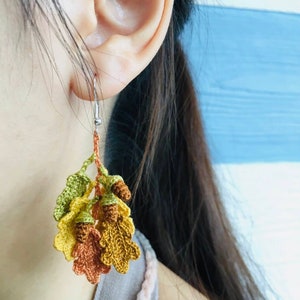 Oak Leaves and Acorns Crochet Earrings, Leaves Earrings, Crochet Earrings, Cute Earrings, Handmade Earrings, Birthday Gift, Gift for friend image 9