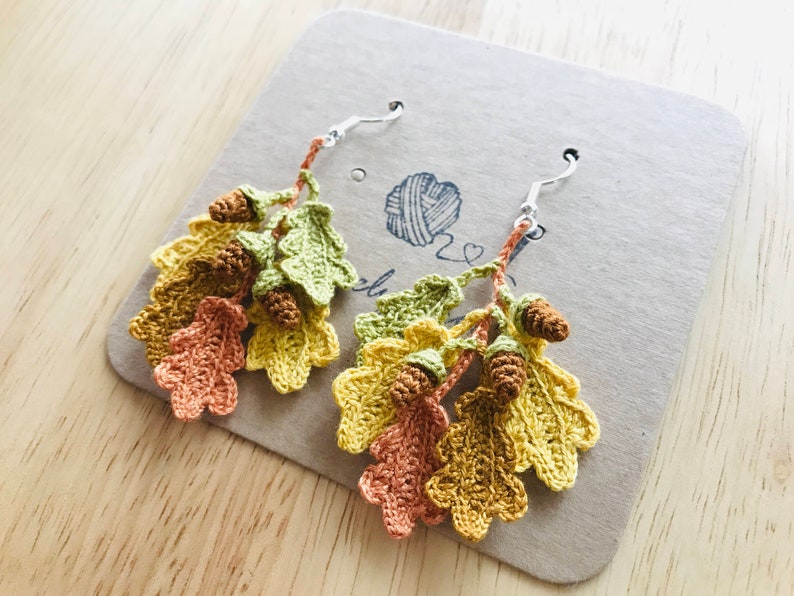 Oak Leaves and Acorns Crochet Earrings, Leaves Earrings, Crochet Earrings, Cute Earrings, Handmade Earrings, Birthday Gift, Gift for friend Autumn