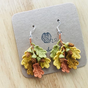 Oak Leaves and Acorns Crochet Earrings, Leaves Earrings, Crochet Earrings, Cute Earrings, Handmade Earrings, Birthday Gift, Gift for friend image 4