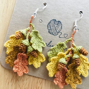 Oak Leaves and Acorns Crochet Earrings, Leaves Earrings, Crochet Earrings, Cute Earrings, Handmade Earrings, Birthday Gift, Gift for friend image 1