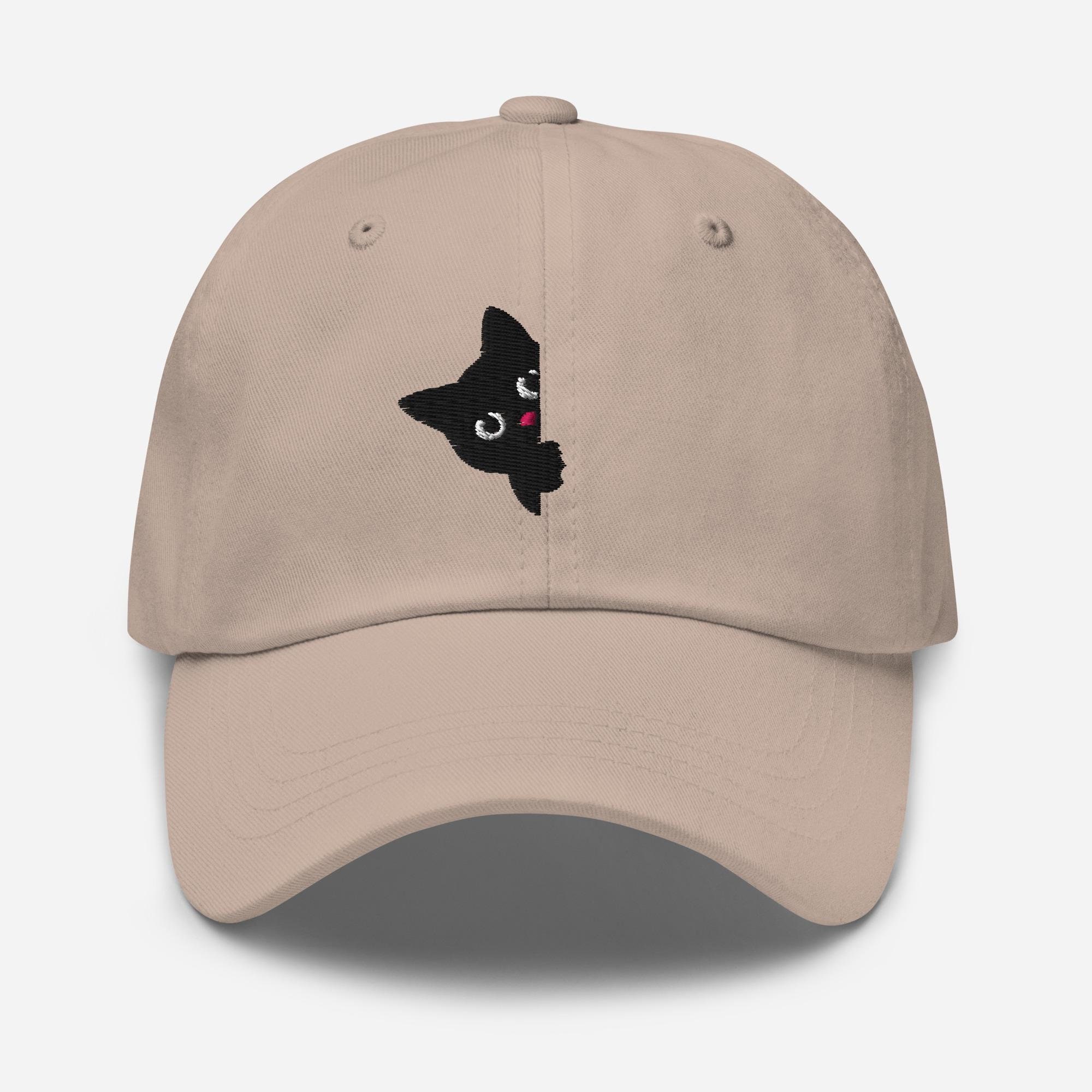 Black Cat Peeking Embroidered Dad Hat | Cute Cap | Cat Lover Gift | Adjustable Unisex Cat Hat for Women & Men | Minimalist Kitty Cap