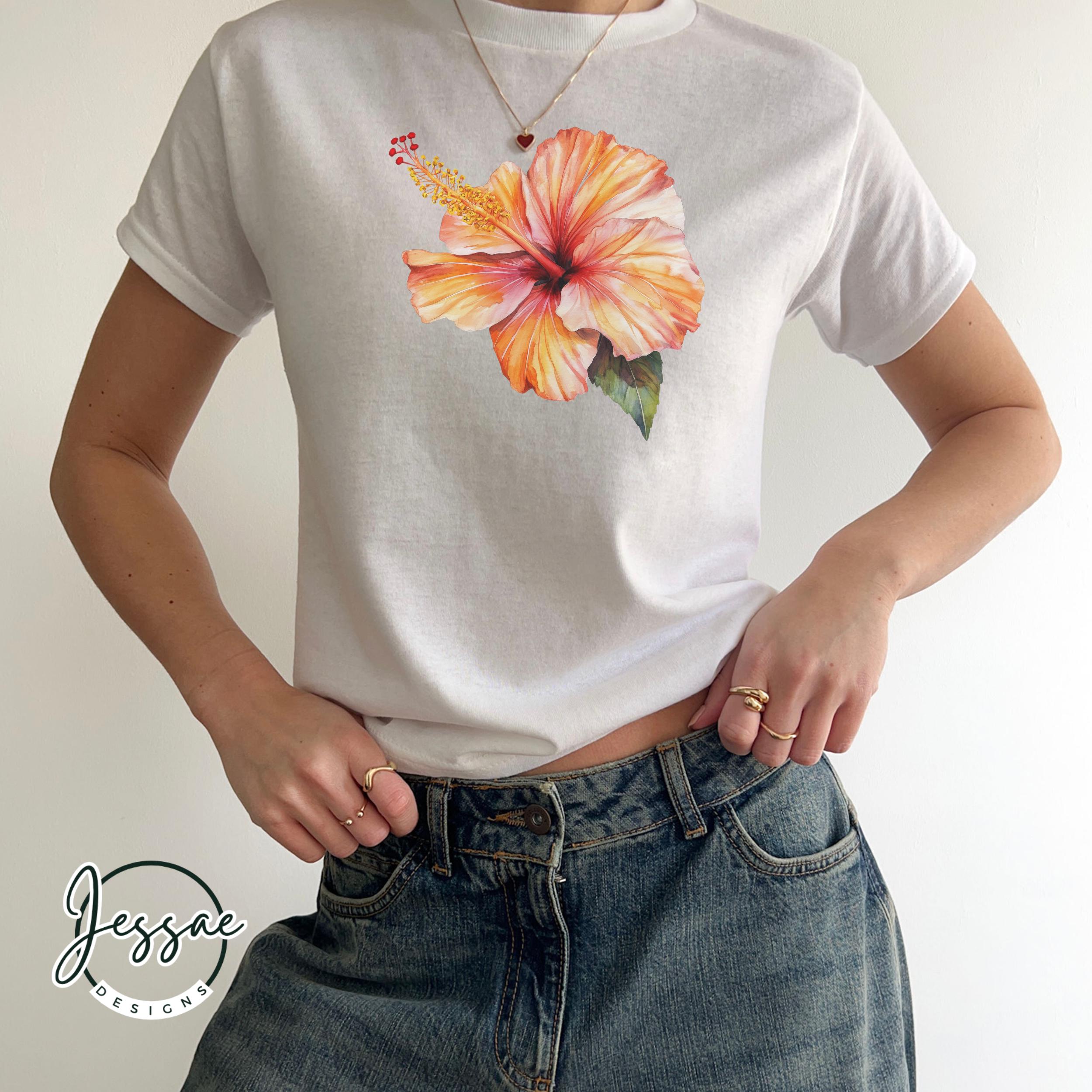 Hibiscus Flower Baby Tee Floral Vintage Y2K 2000s Aesthetic